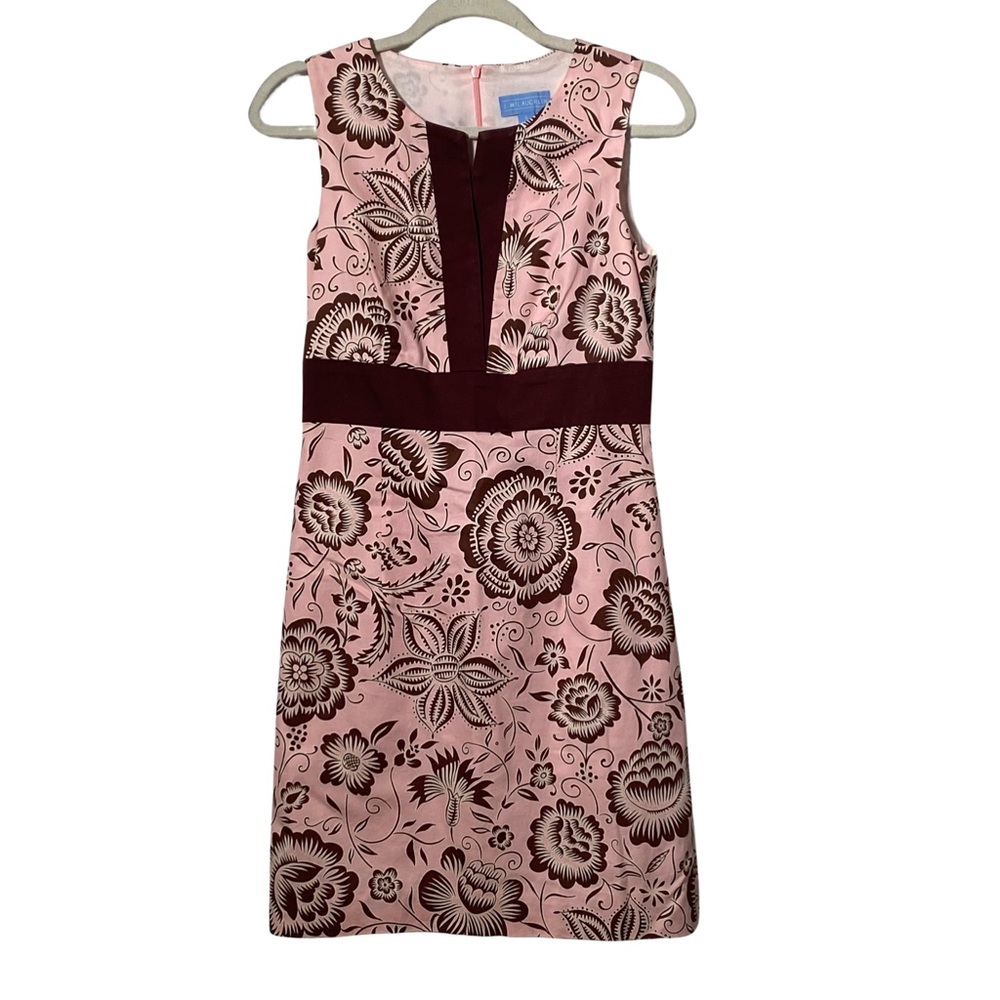 J McLaughlin Pink & Brown Floral Sheath Midi Dress, Size 4